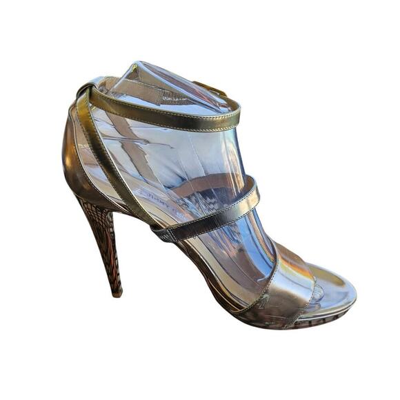 Jimmy Choo Patent Leather Heeled Sandal Gold Size 9 - Picture 1 of 10
